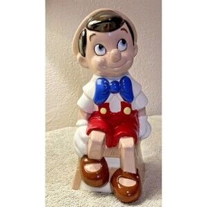 Pinocchio Figurine Hand Painted Red Blue Signed Unique Walt Disney Vintage 9.5"